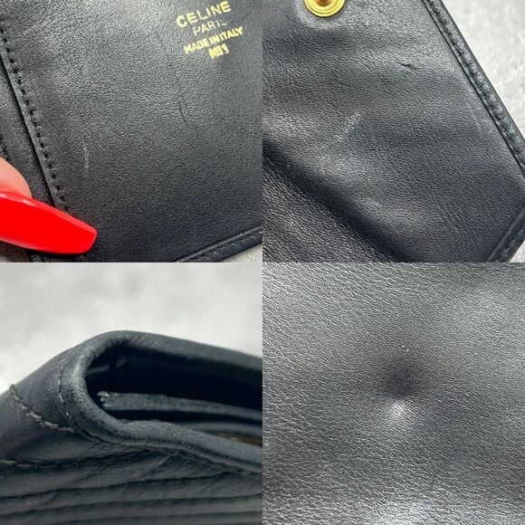 Celine Black Quilted Leather Trifold Wallet Clasp Closure Authentic Luxury - Picture 14 of 14